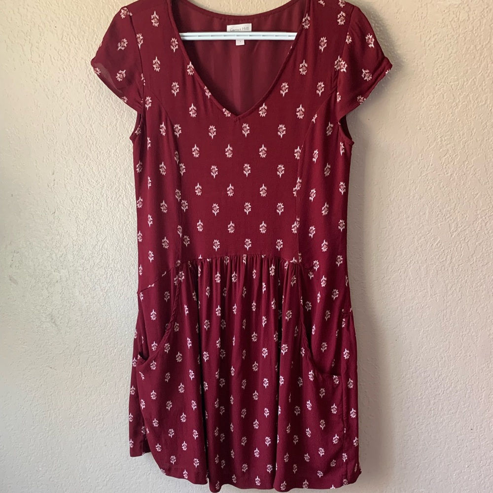 Garnet Hill Maroon Floral Boho Cottagecore Day Mini Dress Size 2 - Picture 3 of 9